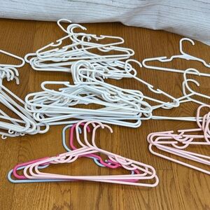 Big Bundle of 42 Kids Mixed Plastic Clothing Hangers - White, Pink, Blue
